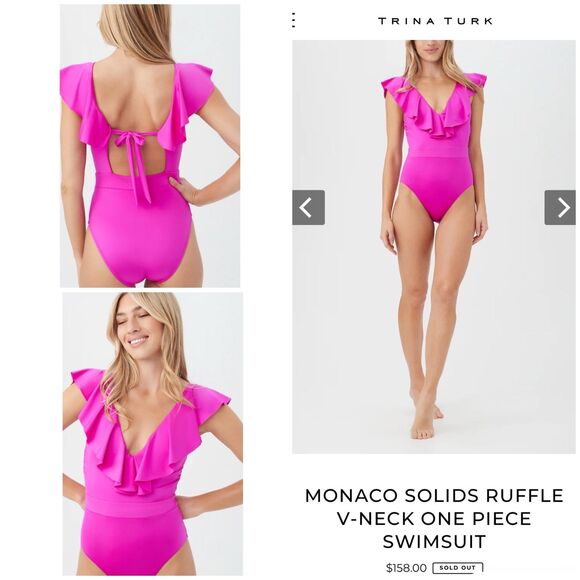 Monaco Solid Ruffle One Piece Trina Turk Swimsuit - Picture 1 of 8
